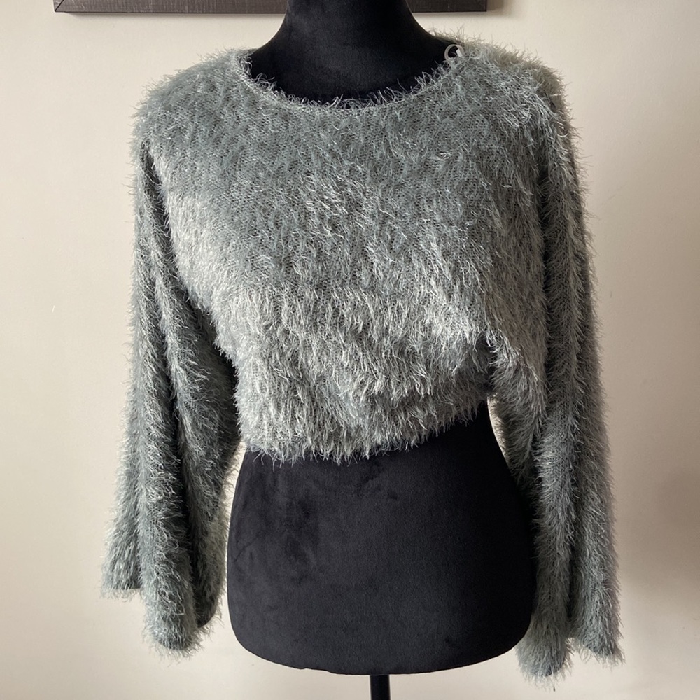 Light turquoise shaggy crop top